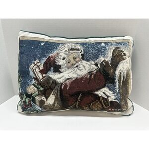 VTG Tapestry Christmas Throw Pillow Santa Sleigh Christmas Present 12"x16" HMK